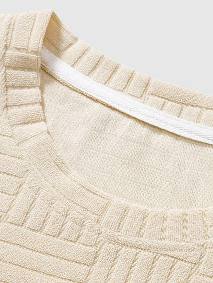 Mens Jacquard Towel Cloth Short Sleeves T-shirt - Image 3